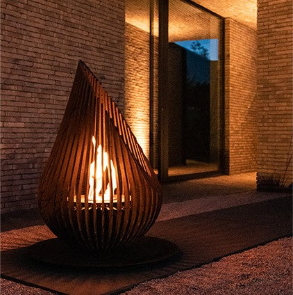 Ethanol Firepit Sculpture Garden Indoor Outdoor Corten Steel Dewdrop M GLOWBUS
