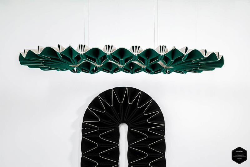 Réduction du bruit Contrôle Acoustique ACOUSTIQUE PLEAT Edel Long - Suspension Panneau Acoustique Luminaire
