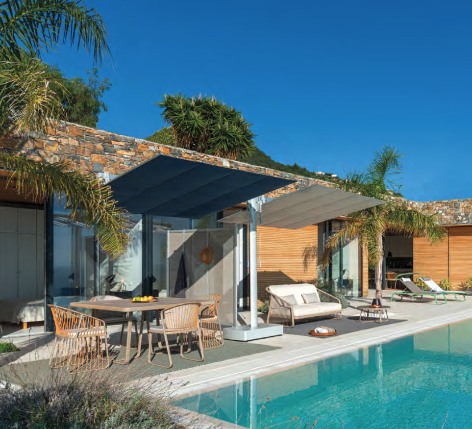 FLEXY TWIN Sun Umbrella with 2 sliding canopies Ideal Poolside and Terrace