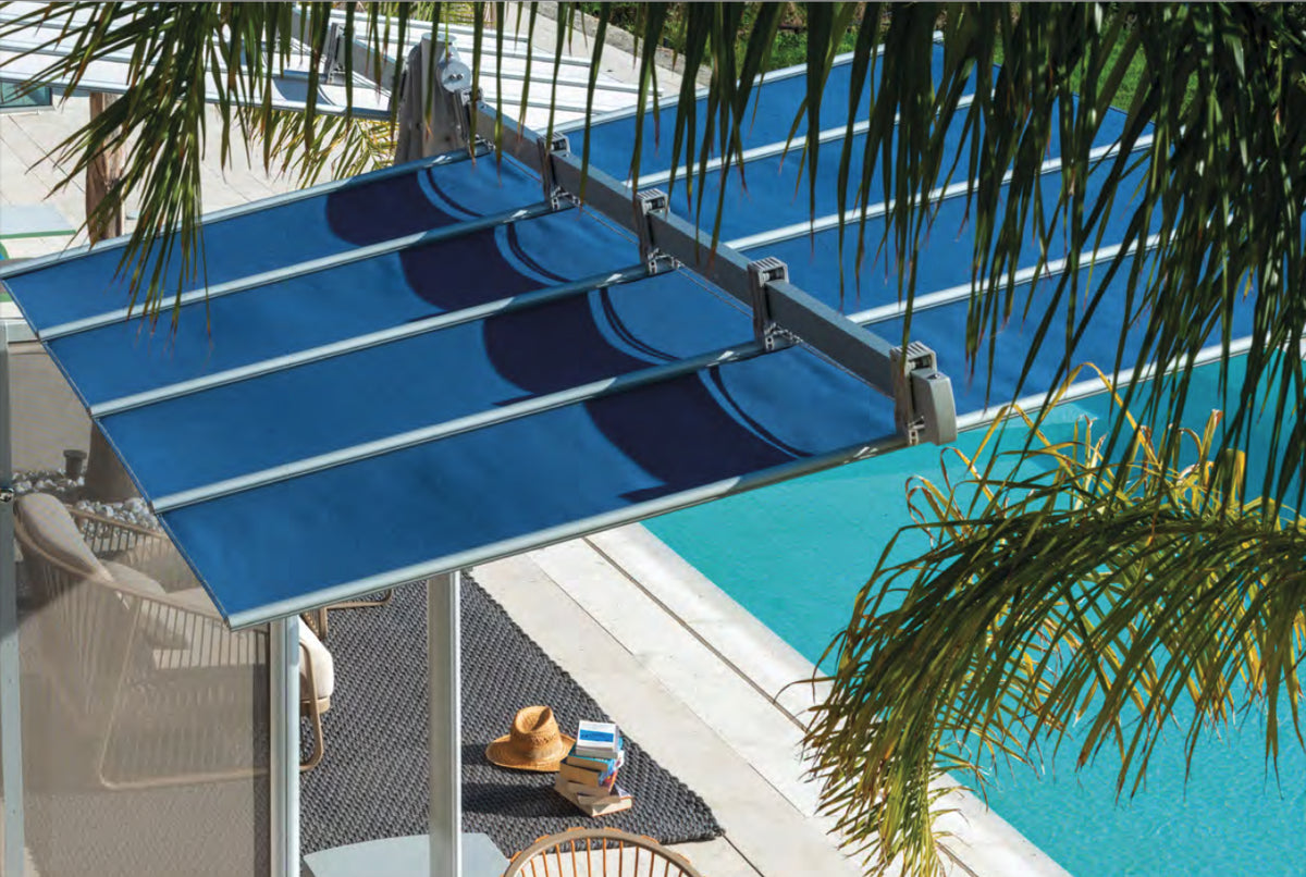 FLEXY TWIN Sun Umbrella with 2 sliding canopies Ideal Poolside and Terrace