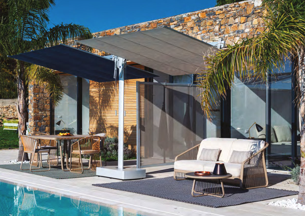 FLEXY TWIN Sun Umbrella with 2 sliding canopies Ideal Poolside and Terrace