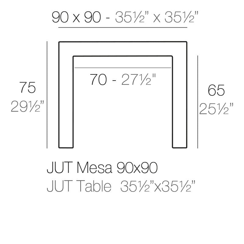 JUT square table dimensions - Vondom