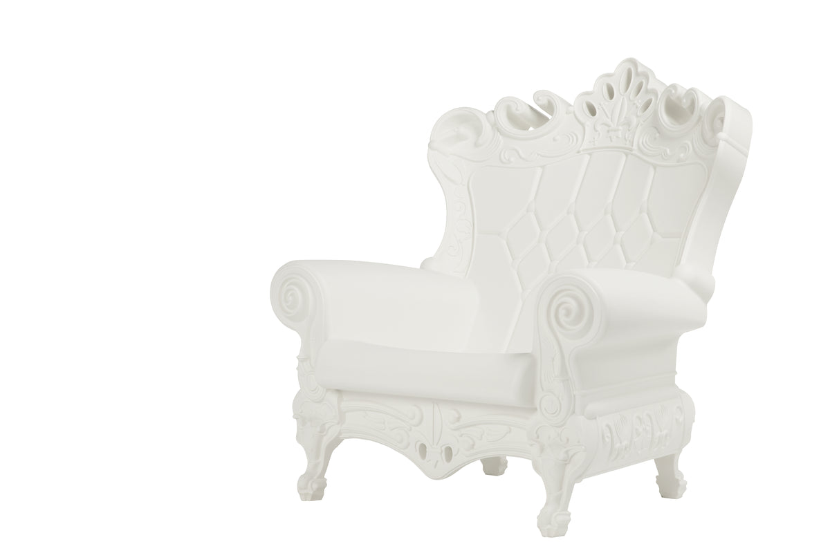 Angle Armchair Lacquered Color Absolute White Little Queen of Love Slide Design
