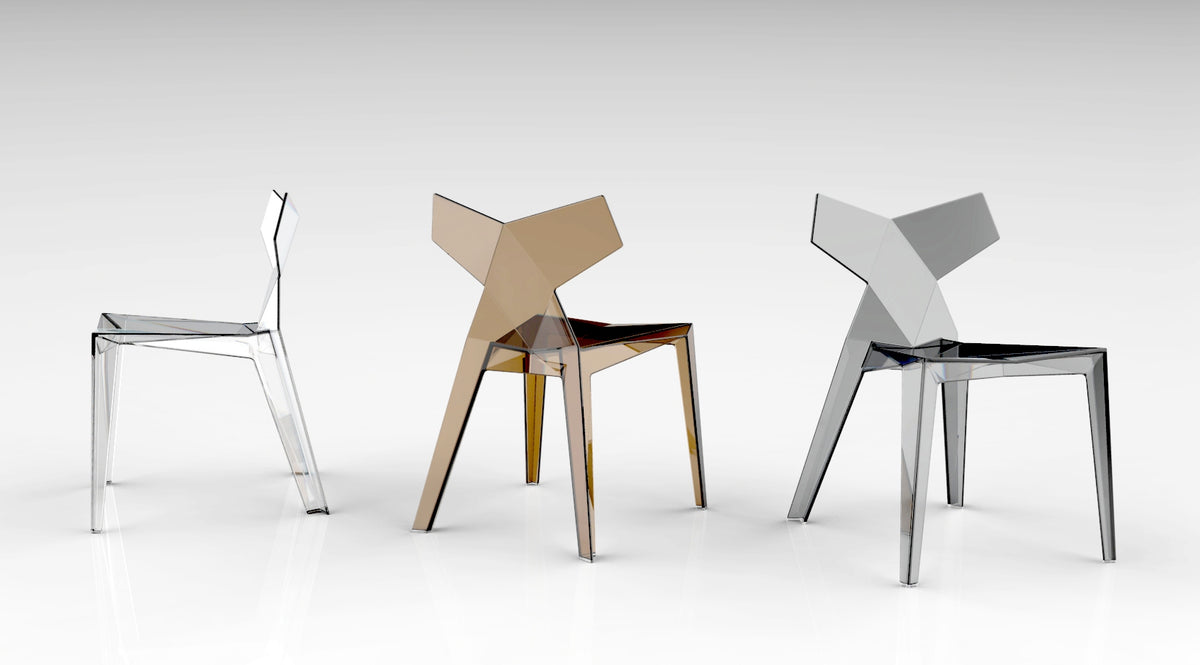Collection de chaises facetees KIMONO par Vondom pour usage interieur et exterieur