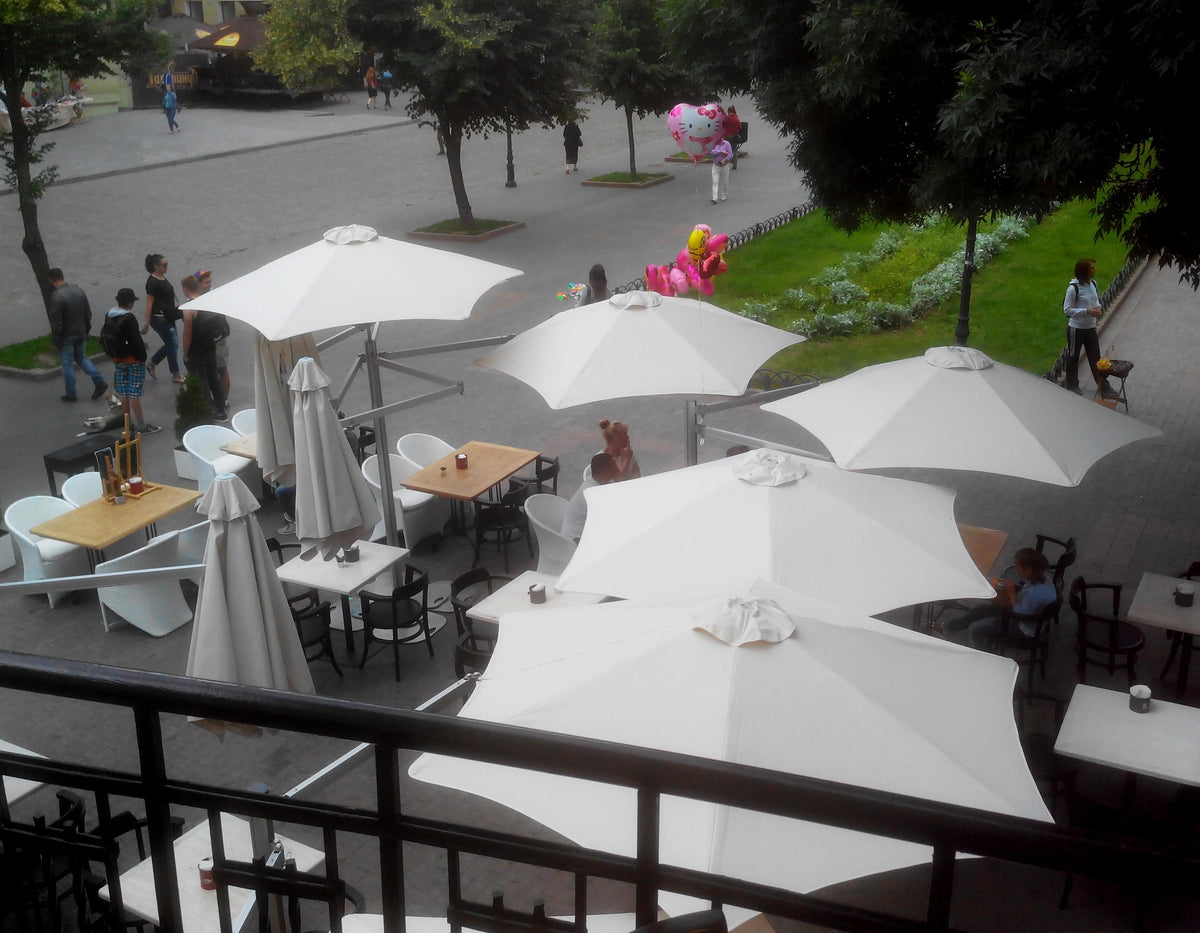 Large Size Design Umbrella with Four Hexagonal Canopies and Central Pole Umbrosa