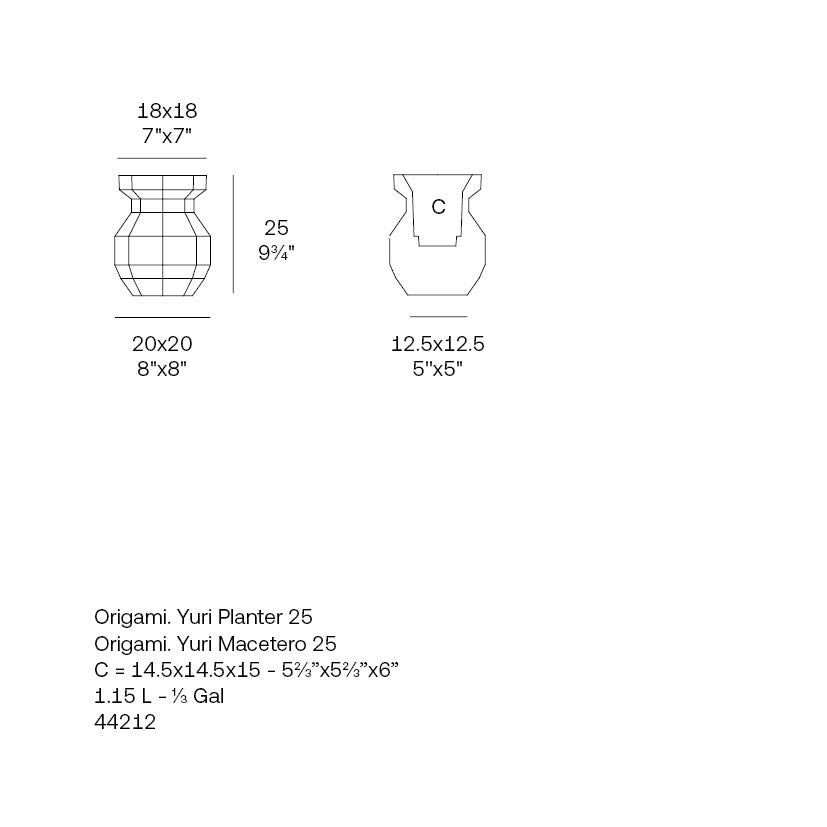 dimensions of the yuri origami flower pot by vondom