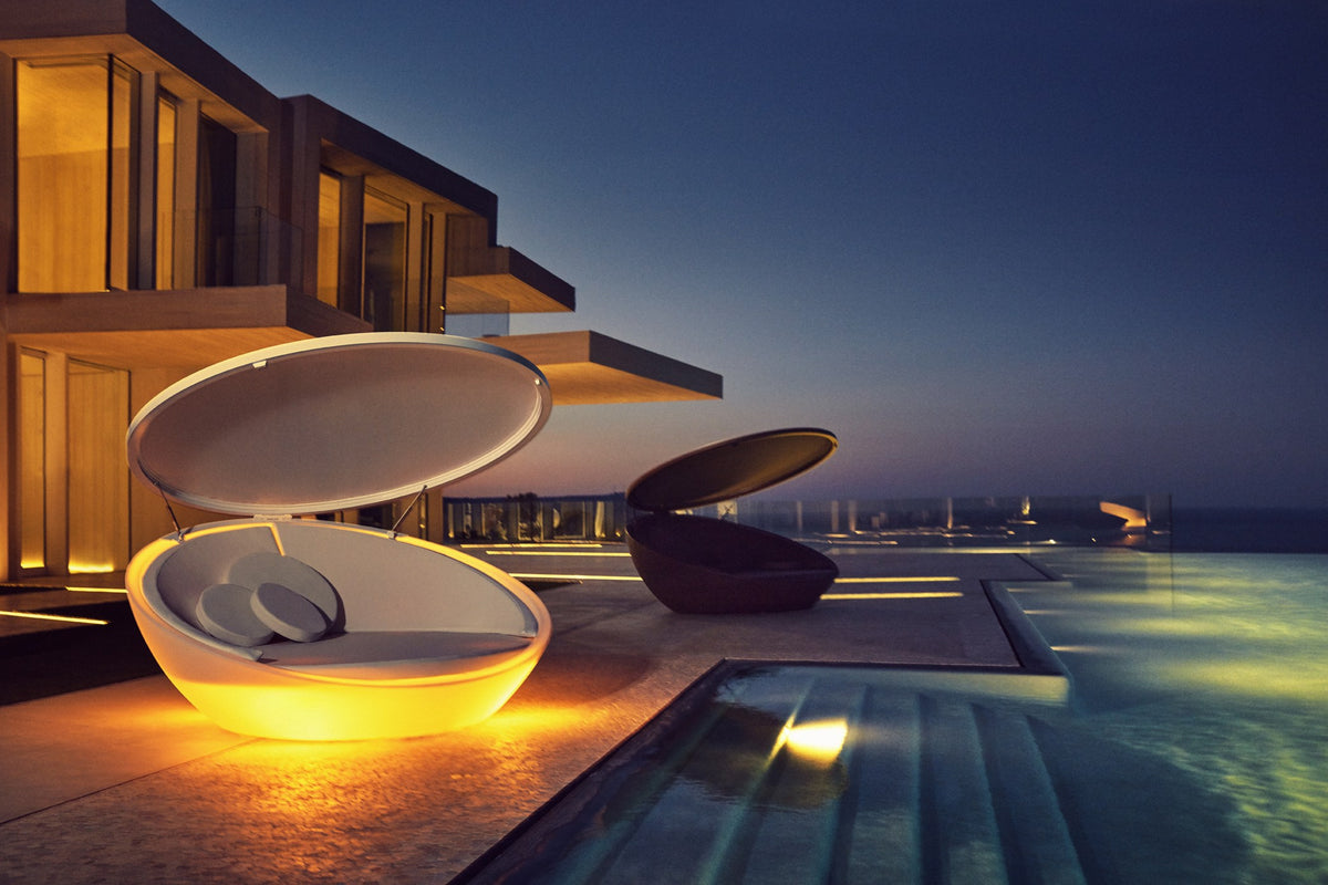 ULM Daybed With Parasol and Led Light Polyethylene Translucent with matt Finish by Vondom