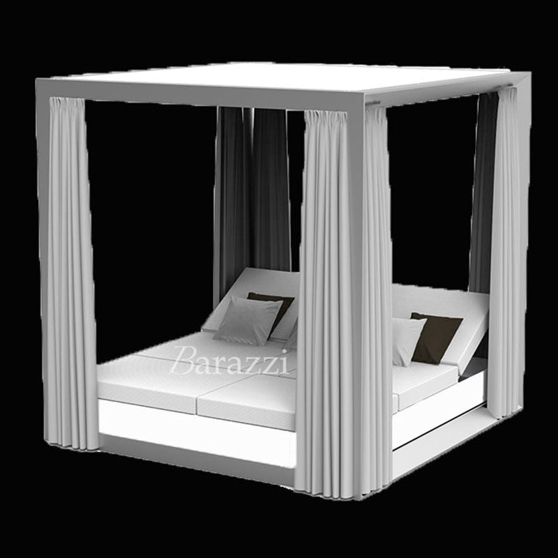 VELA DAYBED Square Reclining x4 White Lighted Pergola with Curtains - VONDOM