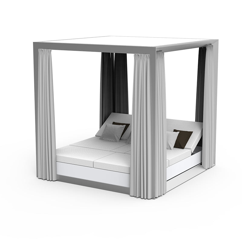 White VELA Daybed Sun Lounger by Vondom with 4 Reclining Backrests and Canopy with Curtains