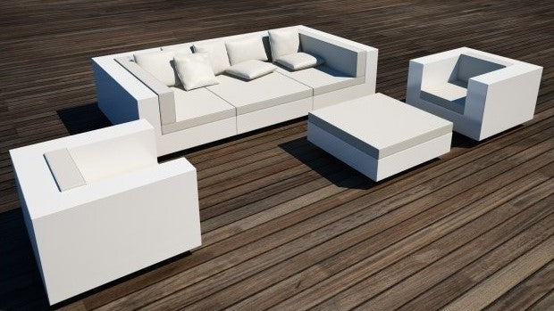 Composition 3D Collection Vela Sofa Chaiselongue Meridienne Fauteuil et Pouf par Vondom