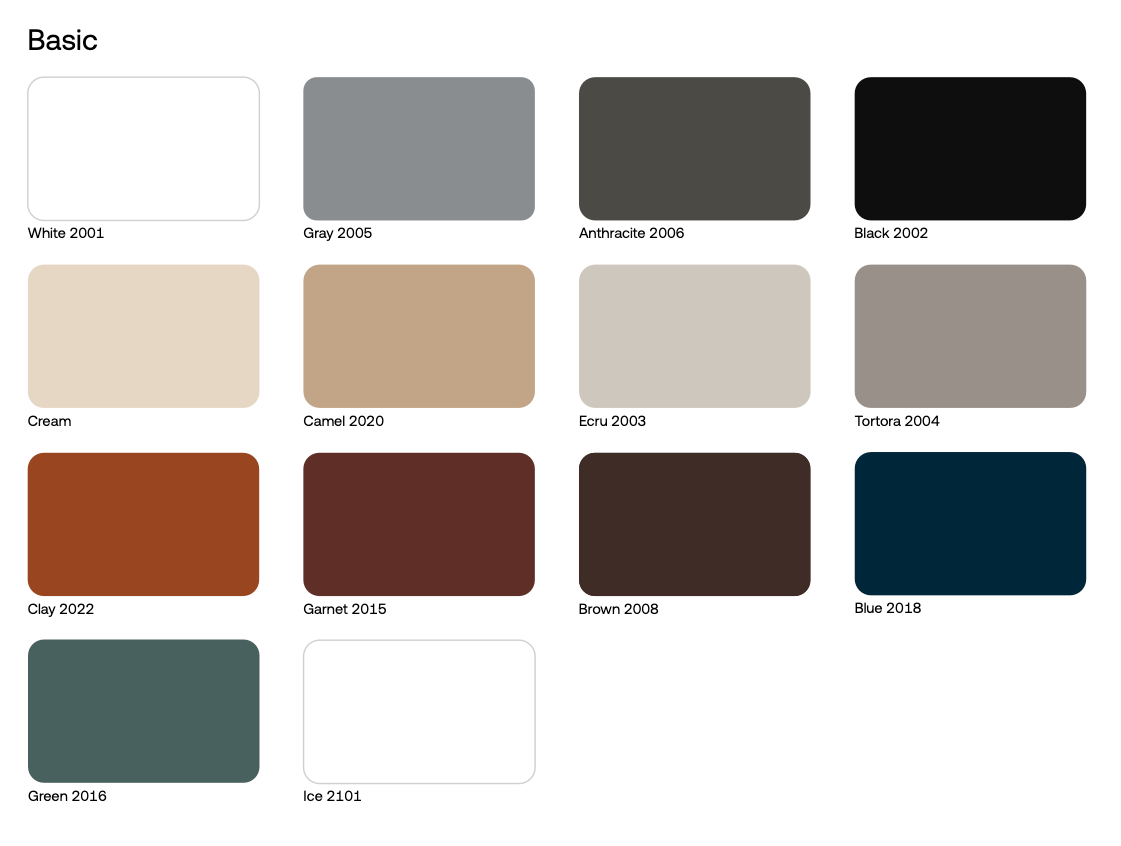 Nuancier Vondom finition Basic, 14 coloris teintés dans la masse
