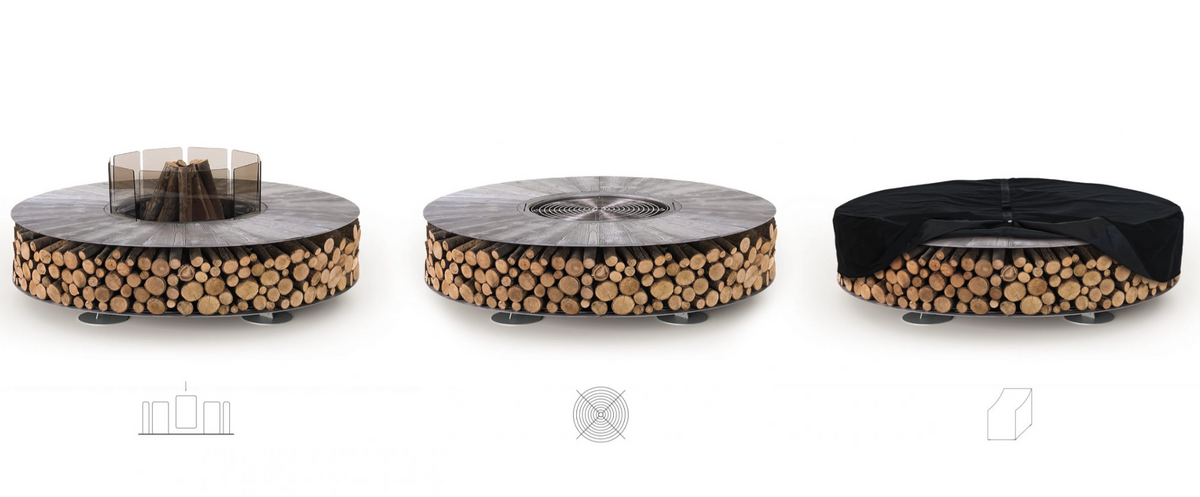 ZERO 150 - Outdoor Fire Pit Ø150 cm, Corten, Aluminium, Vintage Brown or Wood Finish - AK47