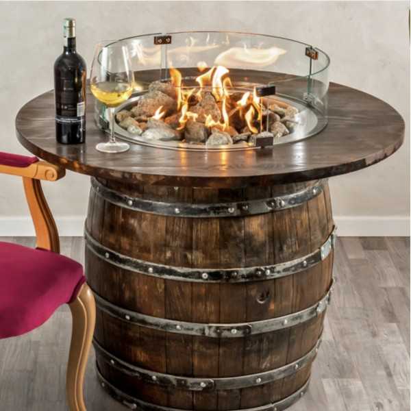 Table de feu foyer extérieur en forme baril de vin