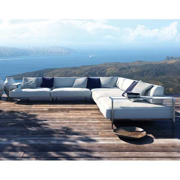 SABAL SOFA 5 seater corner sofa with 2 shelves - Outdoor fabric sofa with tables - CORO