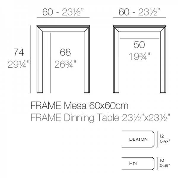 FRAME Table Carrée en Aluminium - Bord Noir - Vondom