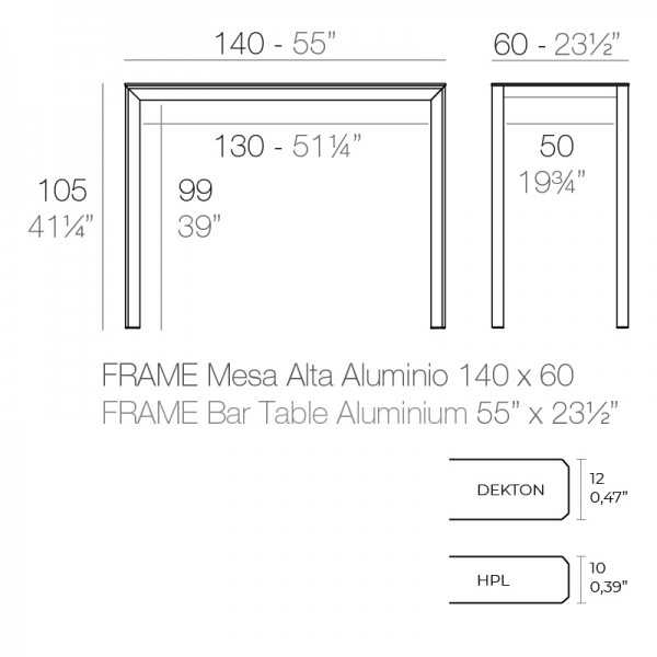 FRAME Table Haute en Aluminium - HPL (bord noir) 140x60x105 - Vondom