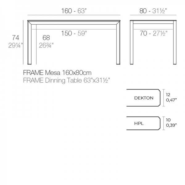 FRAME Table Rectangulaire en Aluminium - Bord Noir - Vondom