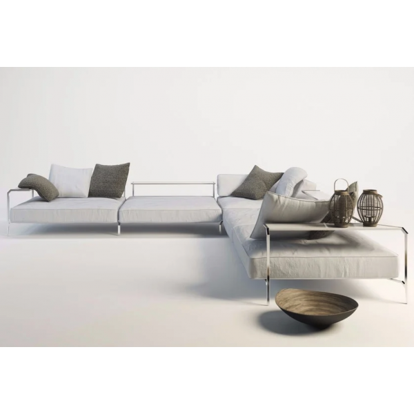 SABAL SOFA 4 seater corner sofa with 2 shelves - Outdoor fabric sofa with tables - CORO