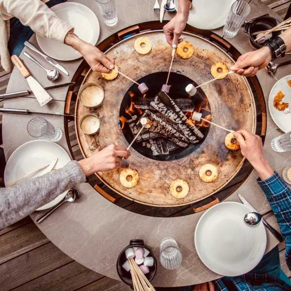 FUSION LOW WOOD - Fire Pit BBQ Table For 8 Persons