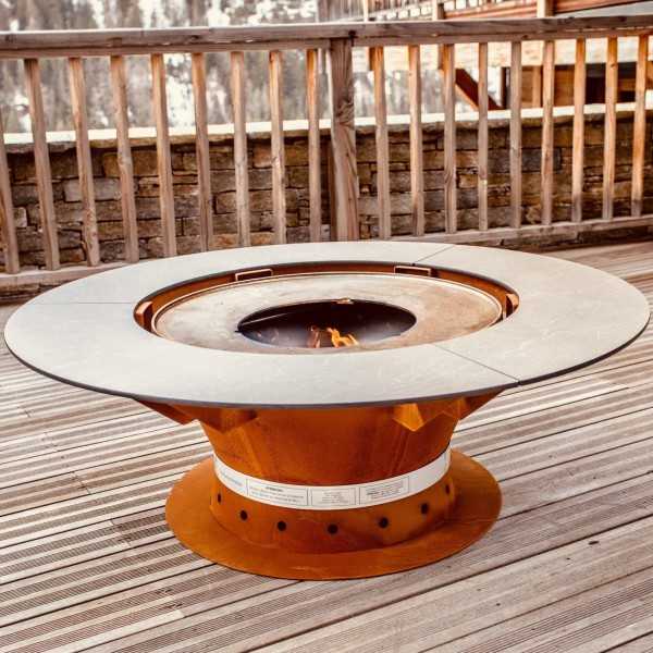 FUSION LOW WOOD - Fire Pit BBQ Table For 8 Persons