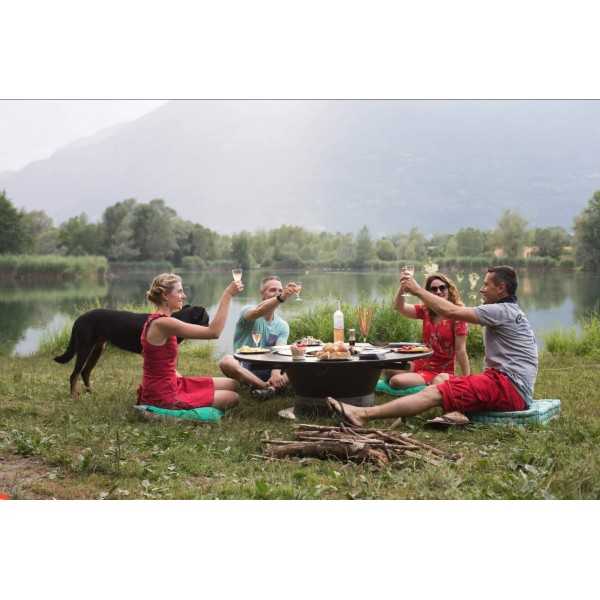 FUSION LOW WOOD - Fire Pit BBQ Table For 8 Persons