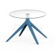Table d Appoint Ronde Bleue MARI-SOL 4 pieds et Plateau en Verre Design Sobre et Epure