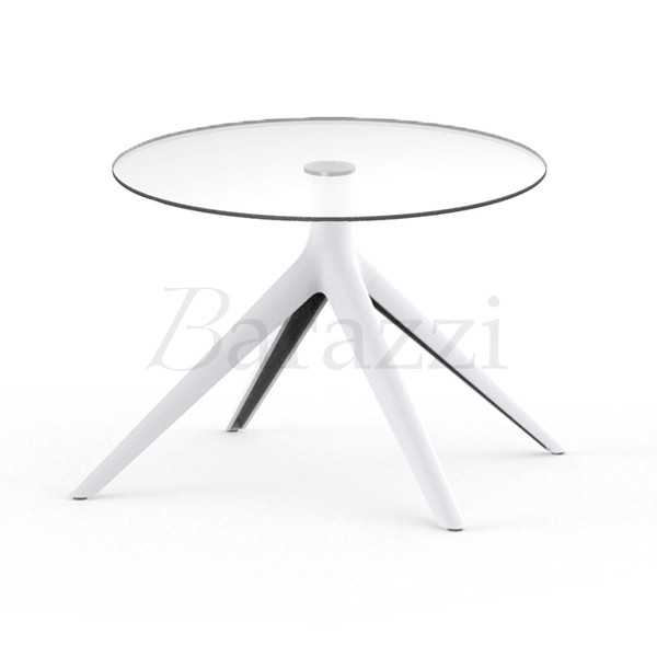 Table Basse Blanche MARI-SOL 4 Pieds Plateau Rond en Verre Trempe Securit pour les Professionnels