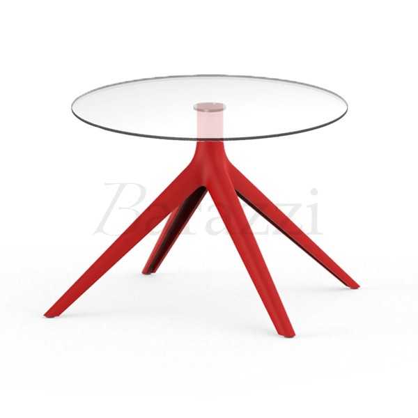 Table Basse Ronde Rouge MARI-SOL Base 4 pieds et Plateau en Verre pour Utilisation intensive