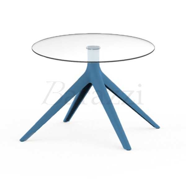 Table d Appoint Ronde Bleue MARI-SOL 4 pieds et Plateau en Verre Design Sobre et Epure