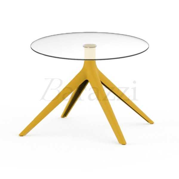 Table Basse Moutarde MARI-SOL 4 pieds et Plateau Rond en Verre Usage Interieur et Exterieur