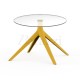 Table Basse Moutarde MARI-SOL 4 pieds et Plateau Rond en Verre Usage Interieur et Exterieur