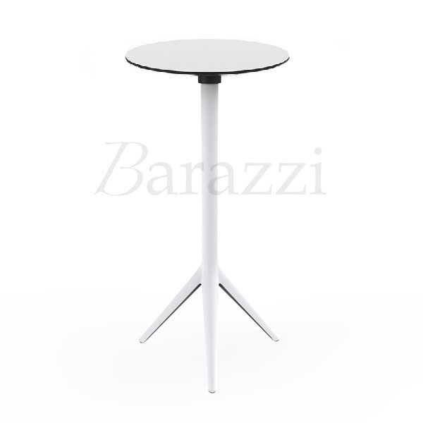 Table Haute de Bar MARI-SOL 3 Large Pietement Blanc et Plateau Rond Blanc a bord Noir pour Bars Restaurants Hotels