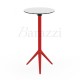 Table Haute Mange Debout MARI-SOL Base Rouge 3 Pieds Aluminium Epoxy Plateau Rond HPL Blanc a bord Noir