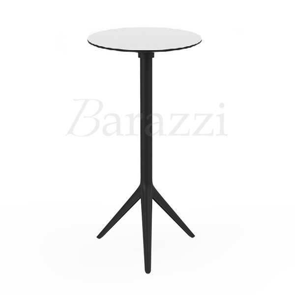 Table Mange Debout MARI-SOL Trepied Noir et Plateau Rond Blanc a bord Noir pour Interieur et Exterieur