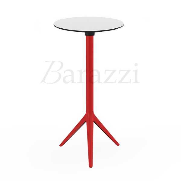 Table Haute Mange Debout MARI-SOL Base Rouge 3 Pieds Aluminium Epoxy Plateau Rond HPL Blanc a bord Noir