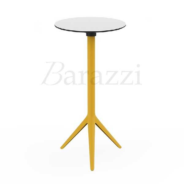 MARI-SOL Aluminium and HPL Round High Bar Table Mustard Structure and White with Black Edge Top