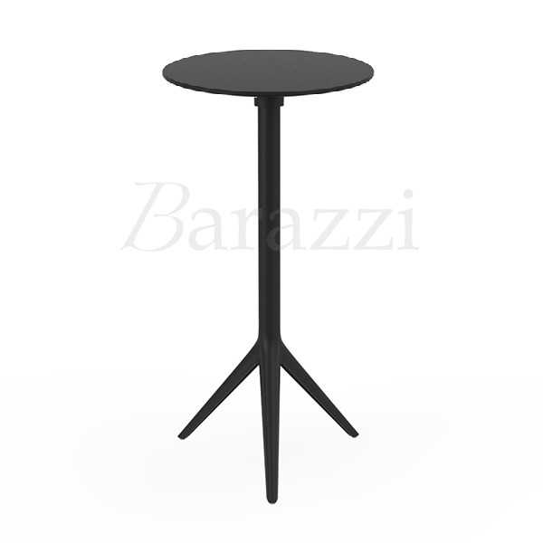 Table Haute Bar Restaurant MARI-SOL Base 3 Pieds Noire avec Plateau Rond en HPL Noir pour utilisation intensive