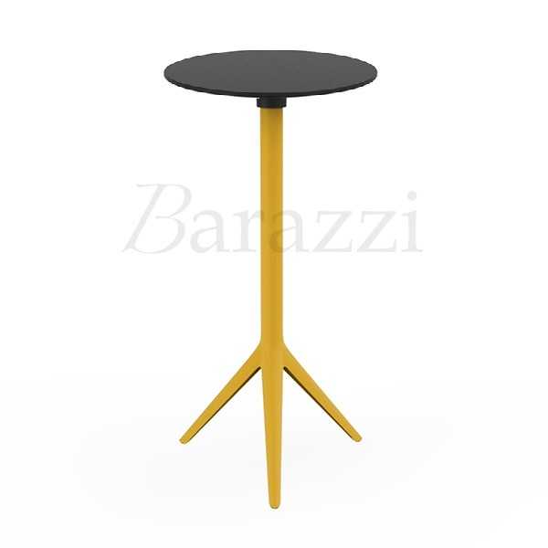 Table de Bar MARI-SOL Moutarde 3 Pieds Aluminium et Plateau Rond en HPL Noir pour usage Professionnel intensif