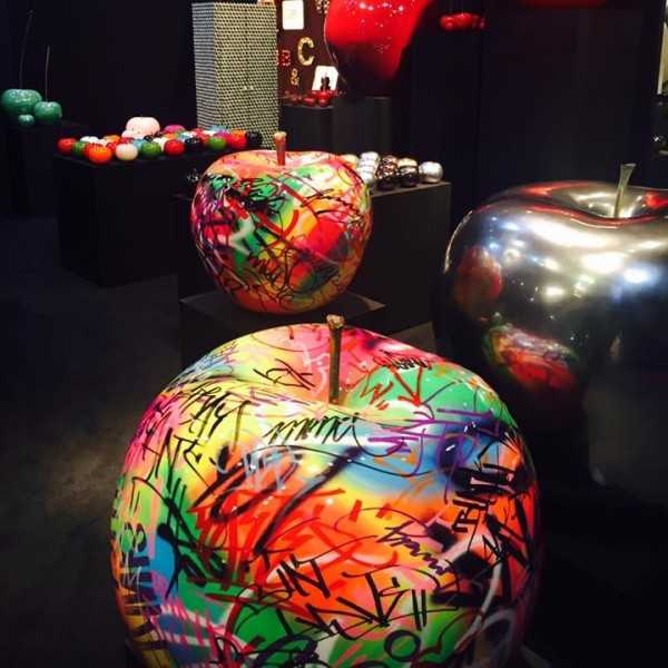 large apple sculpture with Graffiti diameter 120 cm by Lisa Papon Bull & Stein