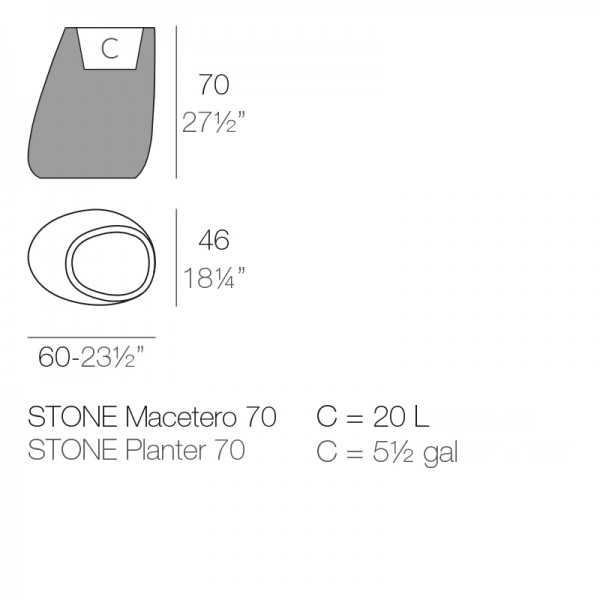 Pot de Fleurs Lumineux Stone Vondom dimensions