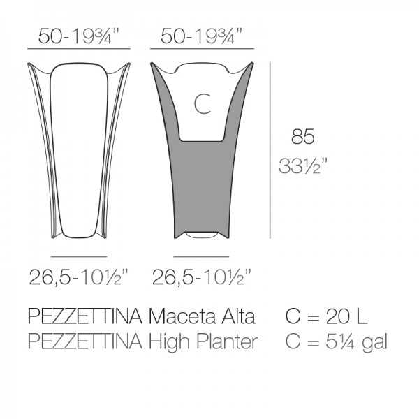 PEZZETTINA design flower pot with matte finish (50x50x85 cm) - Vondom Potty - Matte Finish Design Potty - Vondom