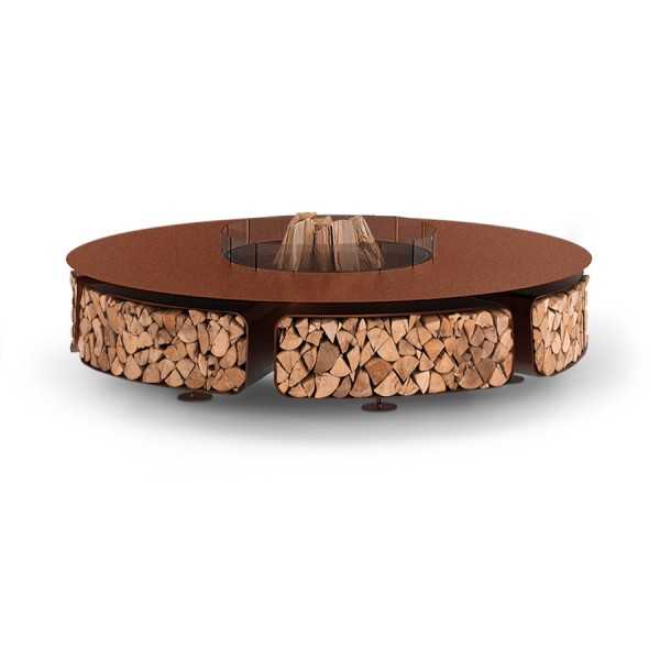 Large Round Steel Fire Pit XXL Giro 200 For Outdoor Spaces With Wood Storage - Luxury Fire Pit 200 cm
