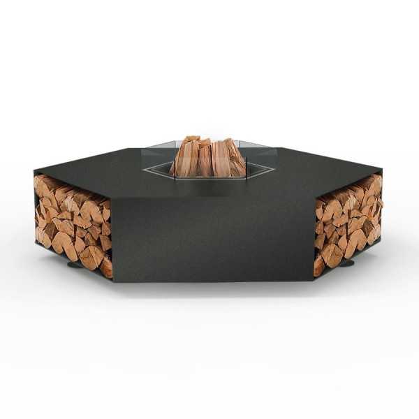 Brasero Hexagonal Design HEXA 150 - réserve de bois - made in France