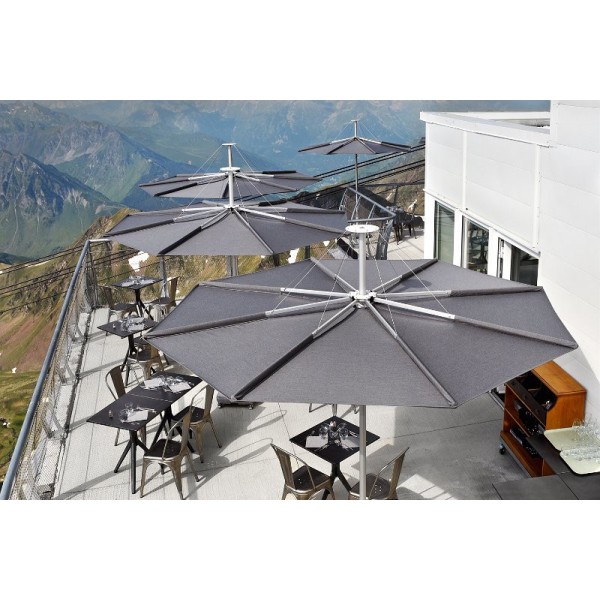 INFINA 300cm - Parasol Plat Vent Fort Pied Central Rond 300cm