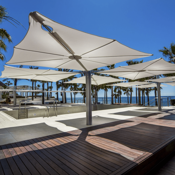 Vertrek naar pepermunt Groot XXL Parasol 5x5 High-End Flat Design Umbrosa SPECTRA MULTI