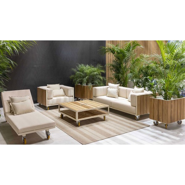 Canapé Moelleux En Tissu Structure Bois Exotique Teck VINEYARD Sofa - Canapé avec roulettes