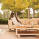 Mobile Sofa With Wheels VINEYARD Sofa - Soft Fabric Divan with Wheels Exotic Teak Wood Structure