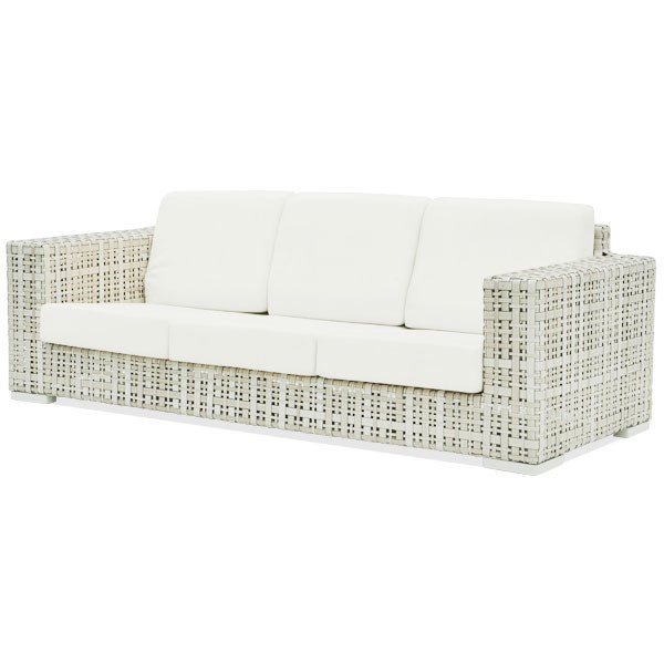 an outdoor side table with woven baskets