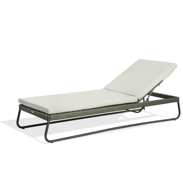 a chaise lounger with a white cushion