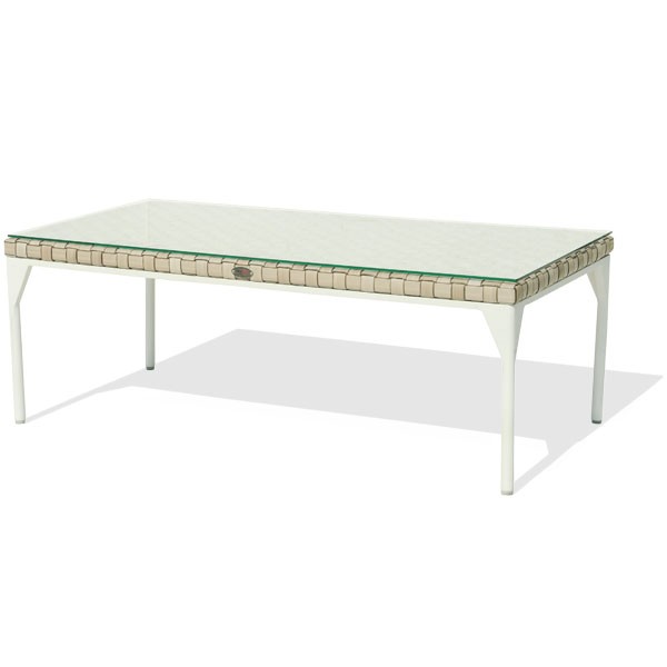 a white coffee table with a glass top